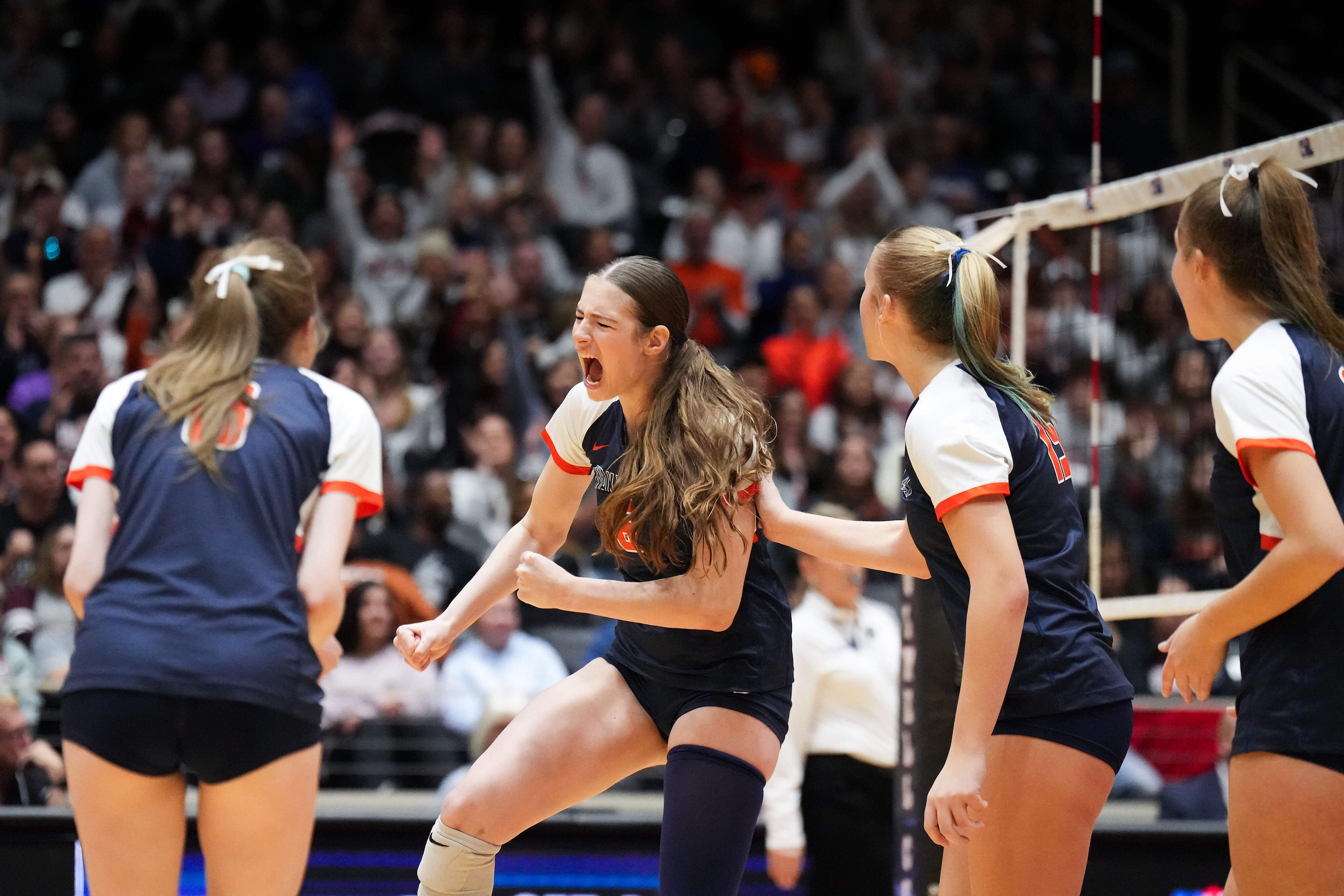 Frisco Wakeland's Hannah Lee (6) celebrates a point during the UIL Class 5A Division II...