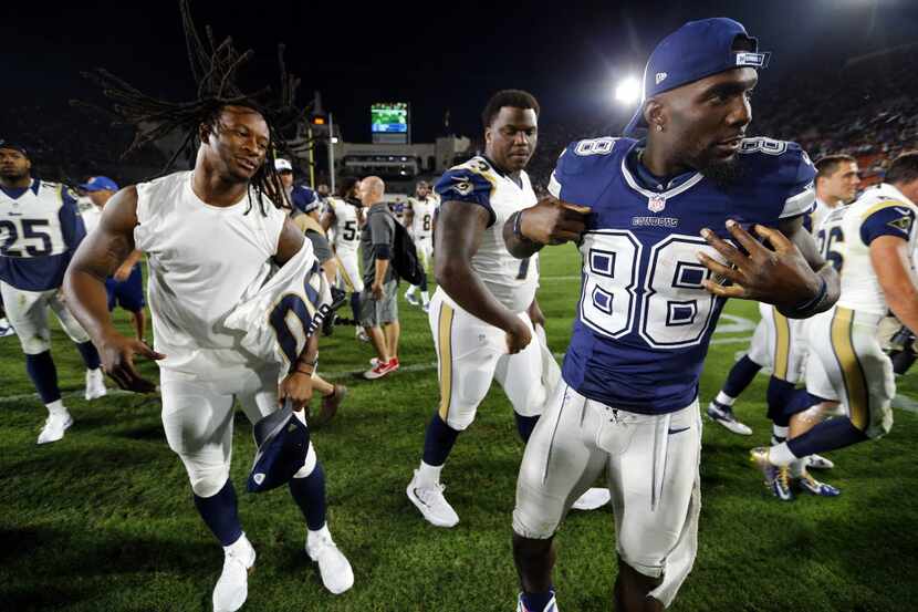 Dallas Cowboys wide receiver Dez Bryant (88) and Los Angeles Rams running back Todd Gurley...