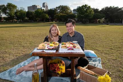 Chả Cutie co-owners Violet Huynh, of Garland, and Gavin Seto, of Richardson, show samples of...