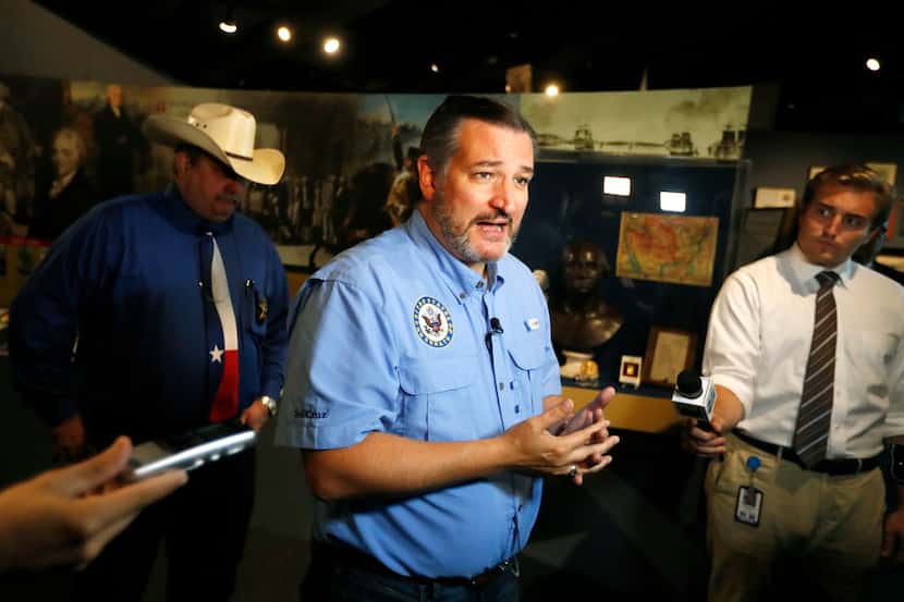 U.S. Sen. Ted Cruz, R-Texas, talked with the media after meeting with local leaders and law...