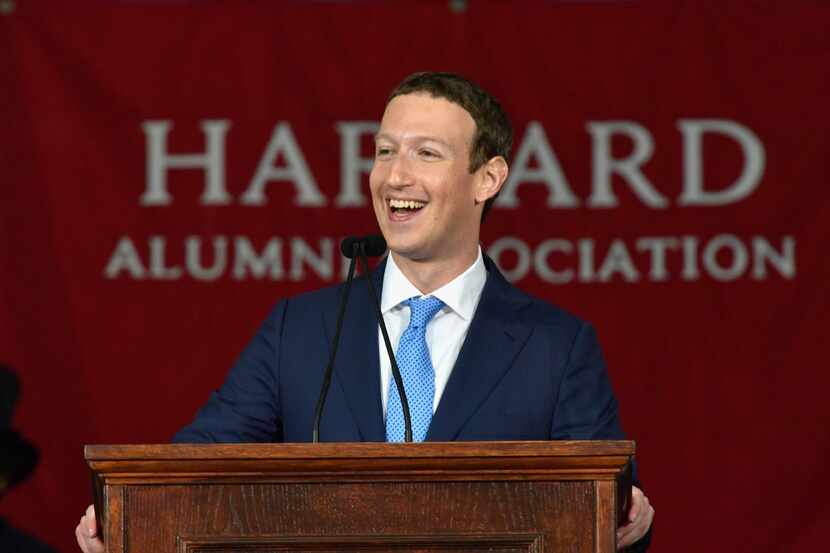 Facebook Founder and CEO Mark Zuckerberg delivers the commencement address at the Alumni...