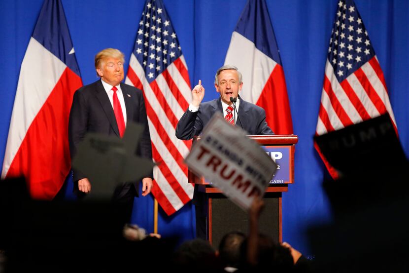 First Baptist Dallas' Robert Jeffress speaks ahead of then-candidate Donald Trump during a...