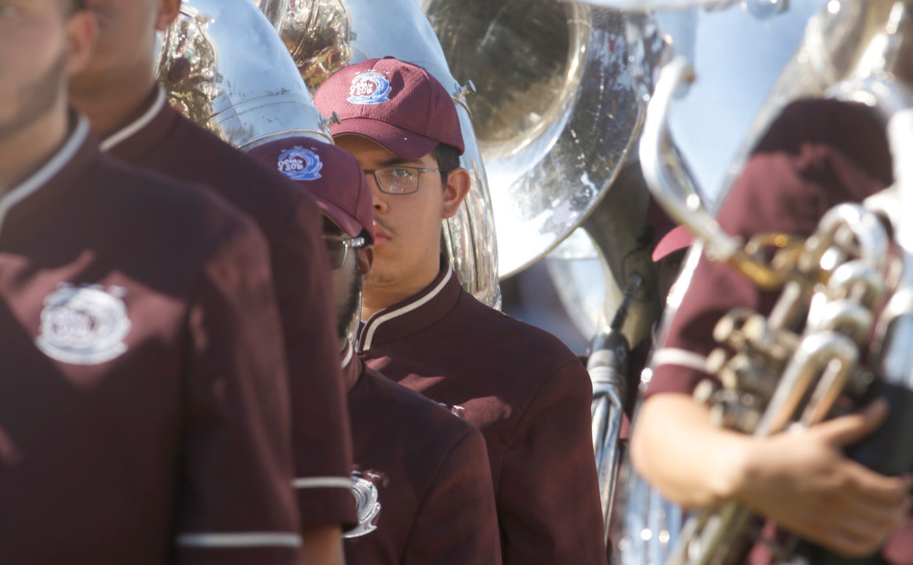 Members of the Texas Southern band assemble on the sidelines in preparation for their...