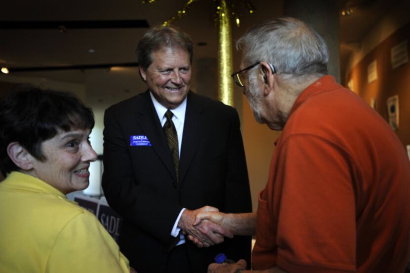 Paul Sadler, who will face Ted Cruz for Kay Bailey Hutchison’s seat in the Senate, greeted...