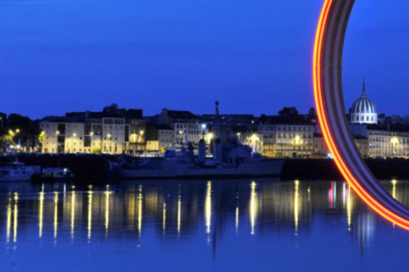 In Nantes, France, on the Isle of Nantes, an art installation of 18 rings along Quai des...