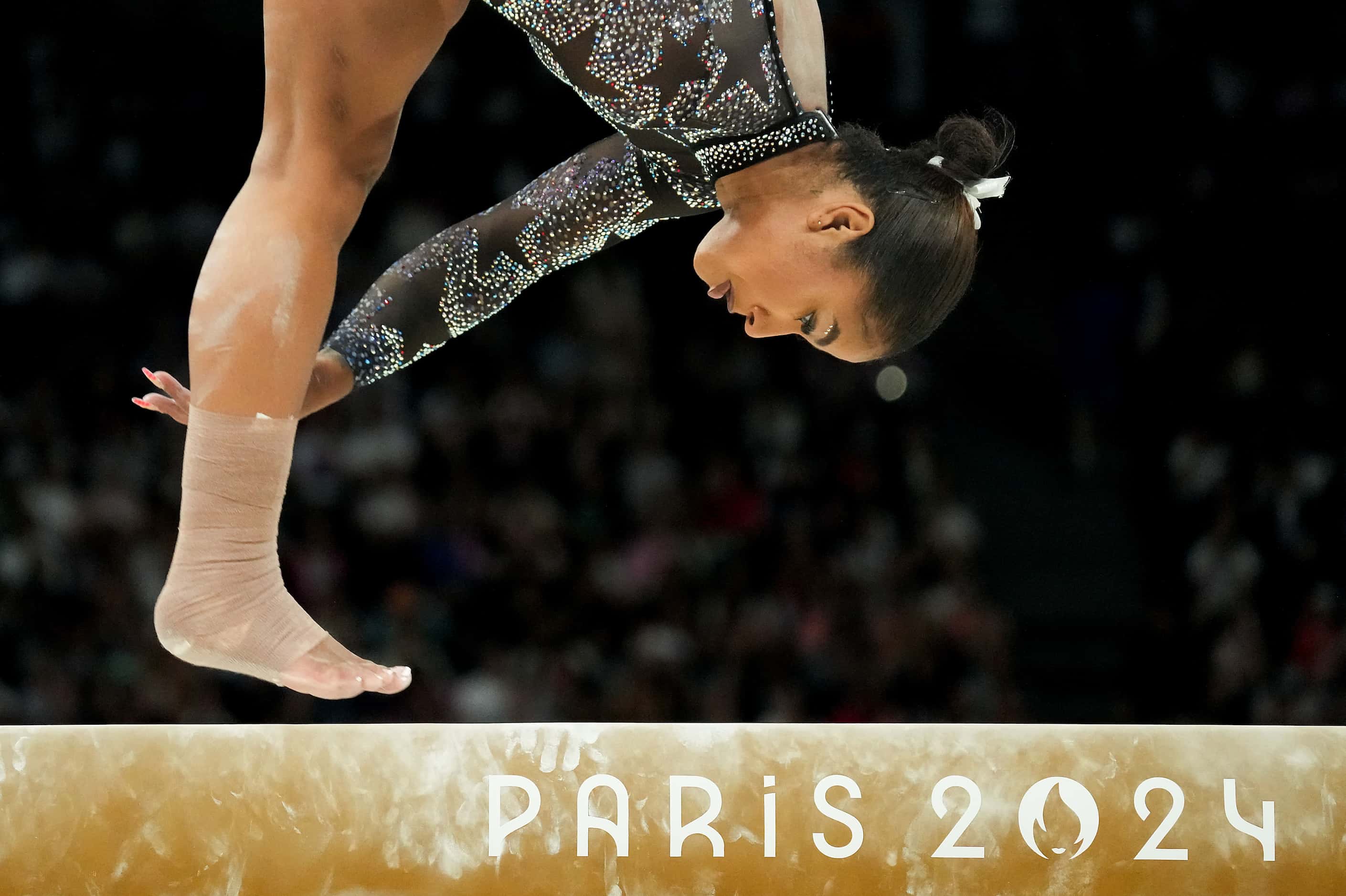 Jordan Chiles of the United States competes on the balance beam during women’s gymnastics...