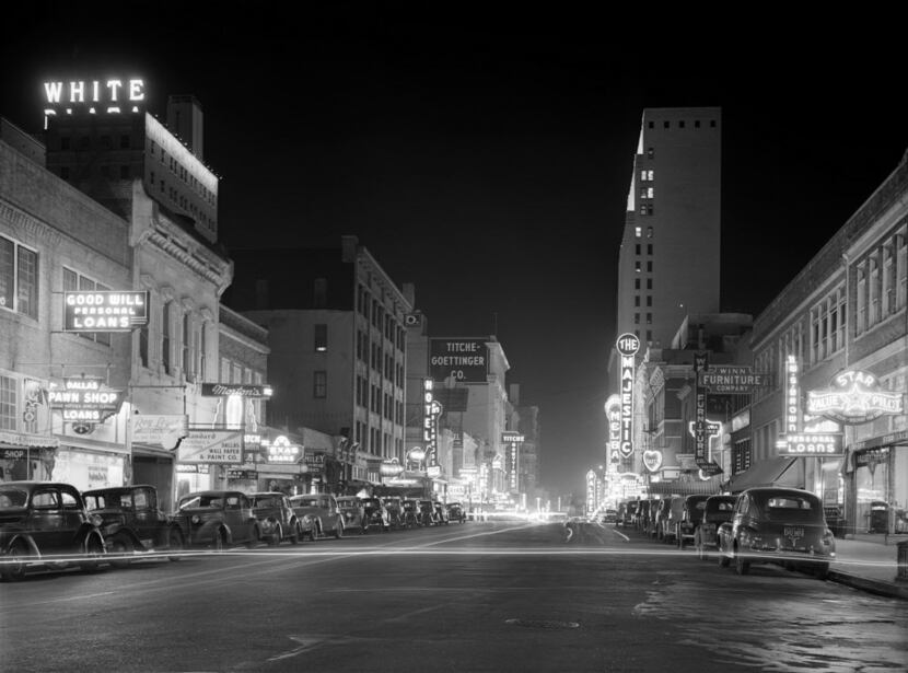 A row of theaters once lined Elm Street in downtown Dallas, as seen here in 1942.  Of those,...