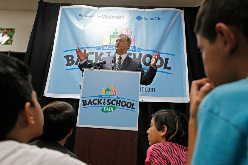 Dallas Mayor Mike Rawlings speaks during a kick off registration event for the Mayor's Back...
