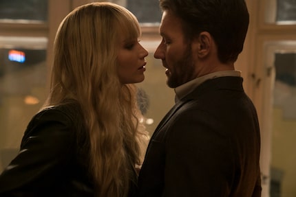 Jennifer Lawrence, left, and Joel Edgerton in "Red Sparrow."