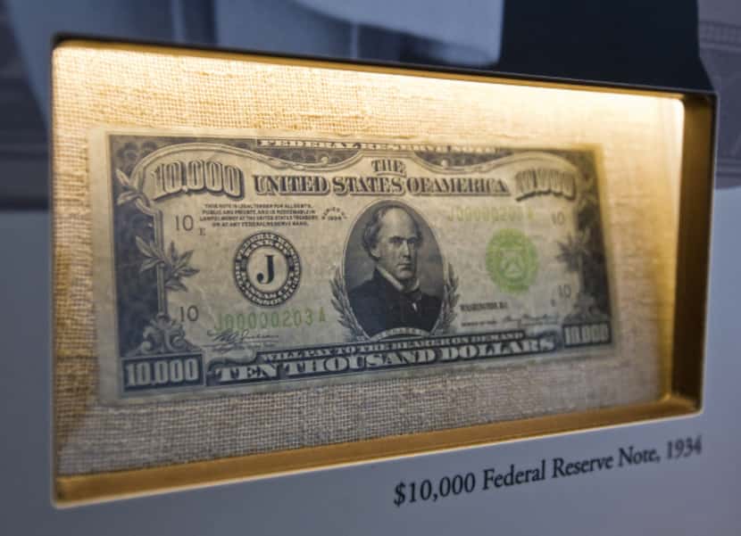 A $10,000 Federal Reserve Note from 1934 on display as part of the 'Economy in Action'...