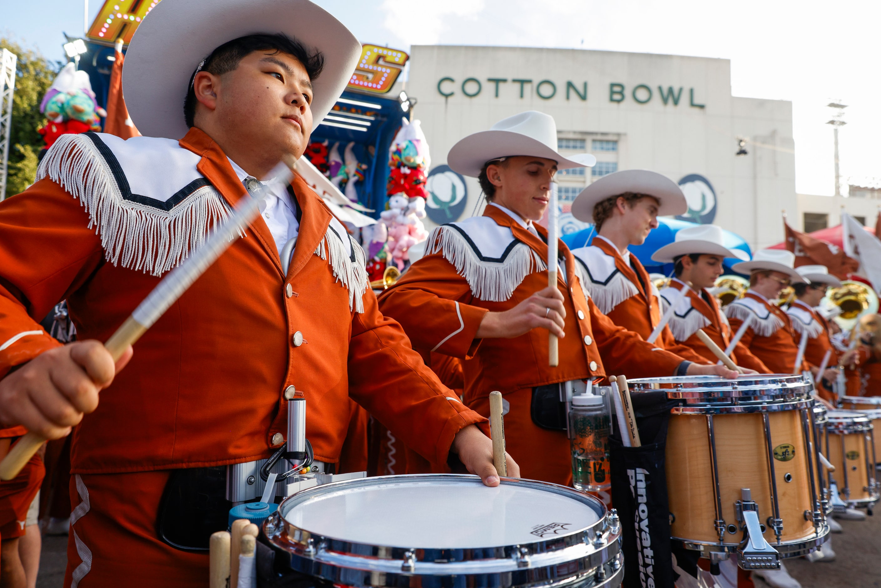 UT Austin band plays ahead of the Red River Showdown at the Cotton Bowl, on Saturday, Oct....