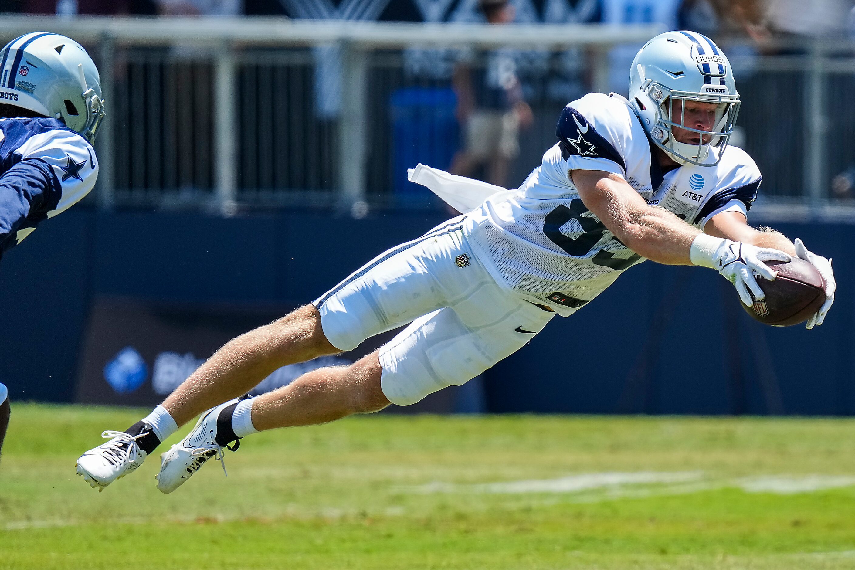 Dallas Cowboys wide receiver David Durden (85) dives for the end zone during a training camp...