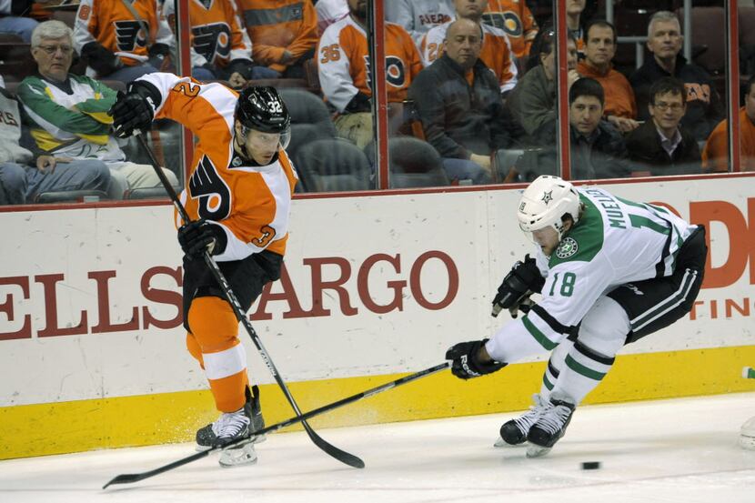 Mar 20, 2014; Philadelphia, PA, USA; Philadelphia Flyers defenseman Mark Streit (32) makes a...