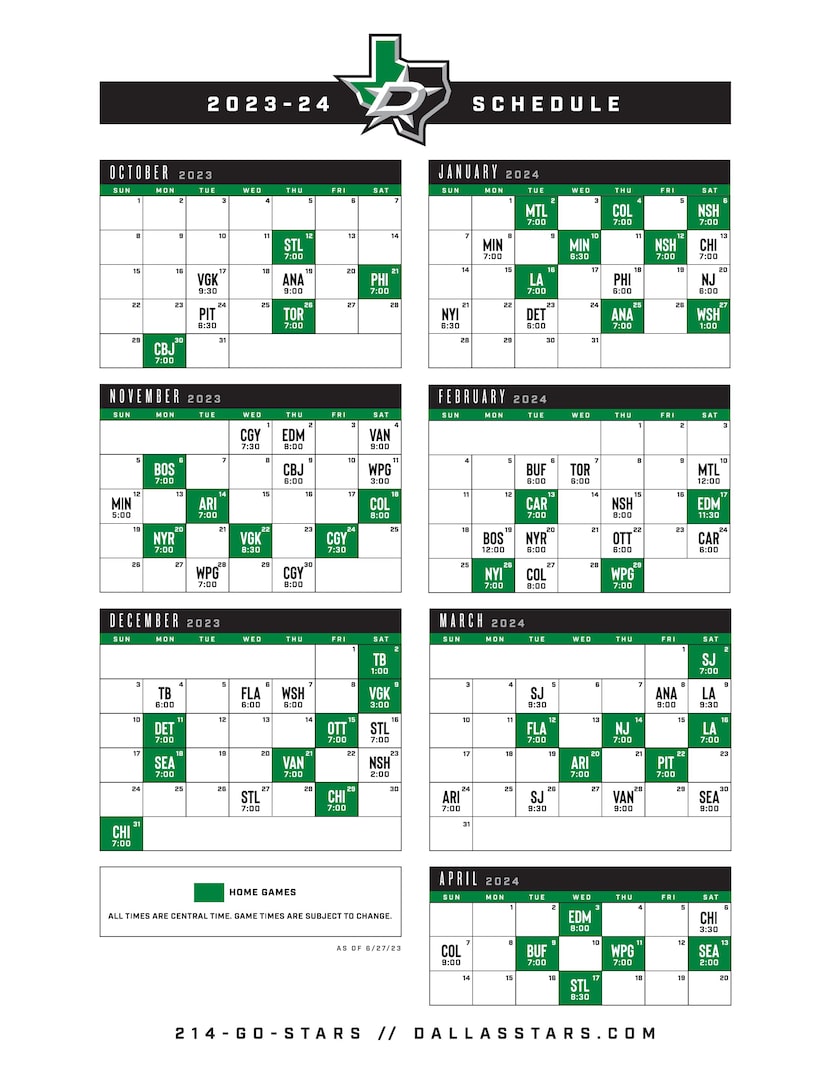 The Dallas Stars' 2023-24 regular-season schedule.