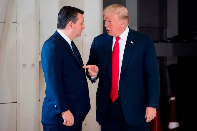 Sen. Ted Cru, R-Texas, spoke with President Donald Trump at Ellington Field Joint Reserve...