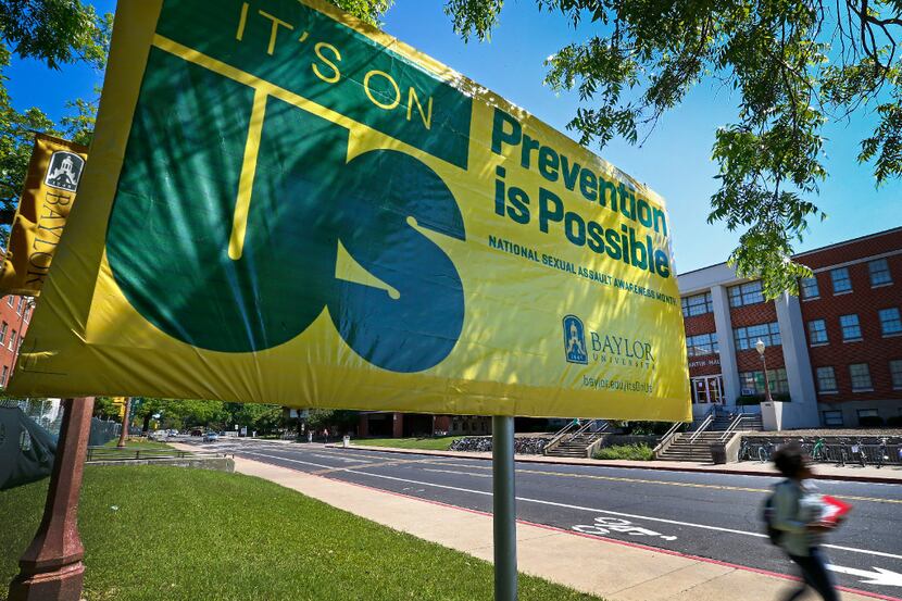 An "It's On Us" campaign sign on the Baylor University campus in Waco, Texas, Tuesday, May...