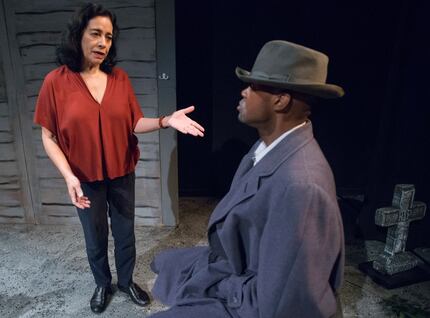 Actor J.R. Bradford gets direction from Cora Cardona in an original Teatro Dallas play, "An...