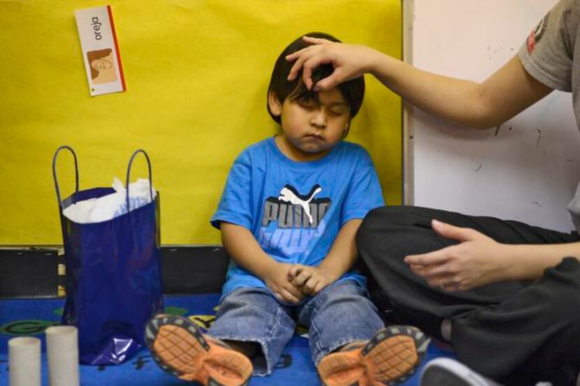 
Three-year-old Juan Rivas rested his eyes Thursday in the pre-K Avance program at David G....