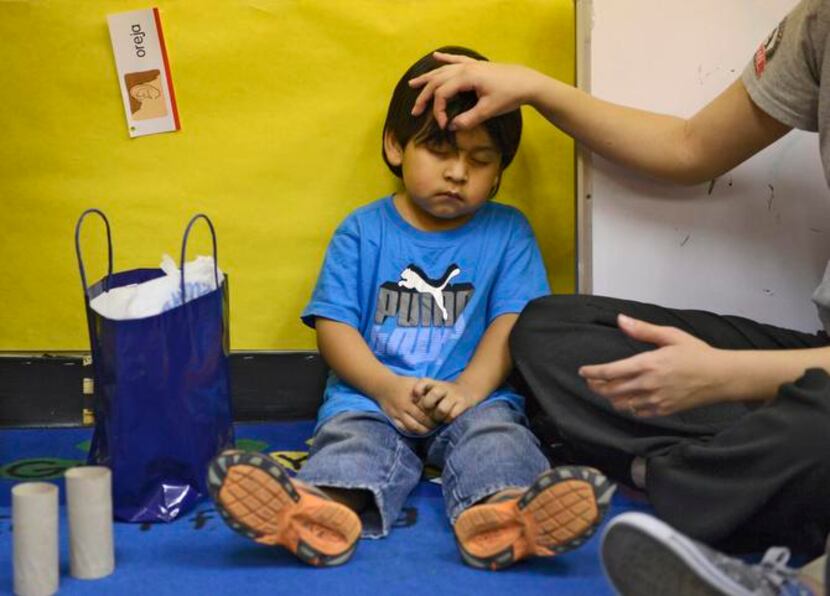 
Three-year-old Juan Rivas rested his eyes Thursday in the pre-K Avance program at David G....