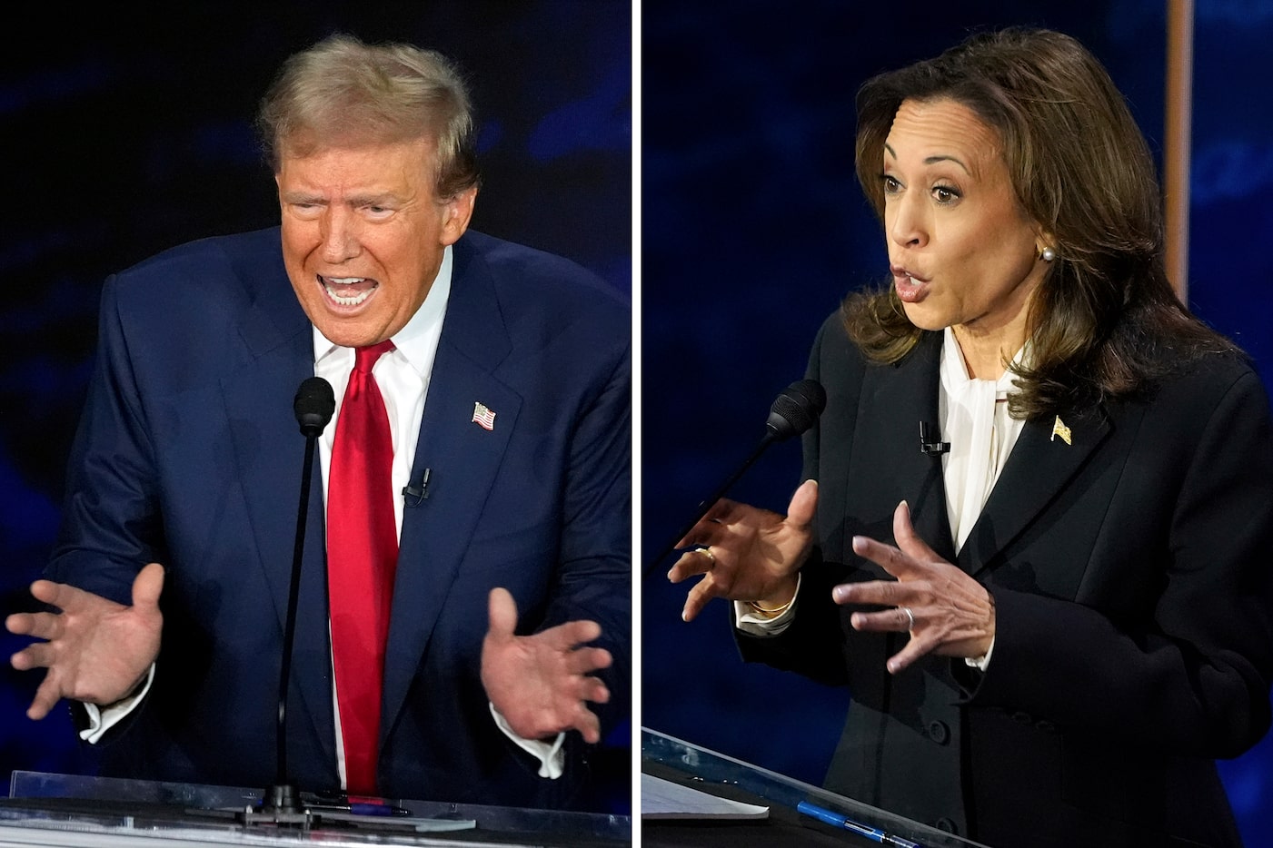 Republican presidential nominee former President Donald Trump, left, and Democratic...