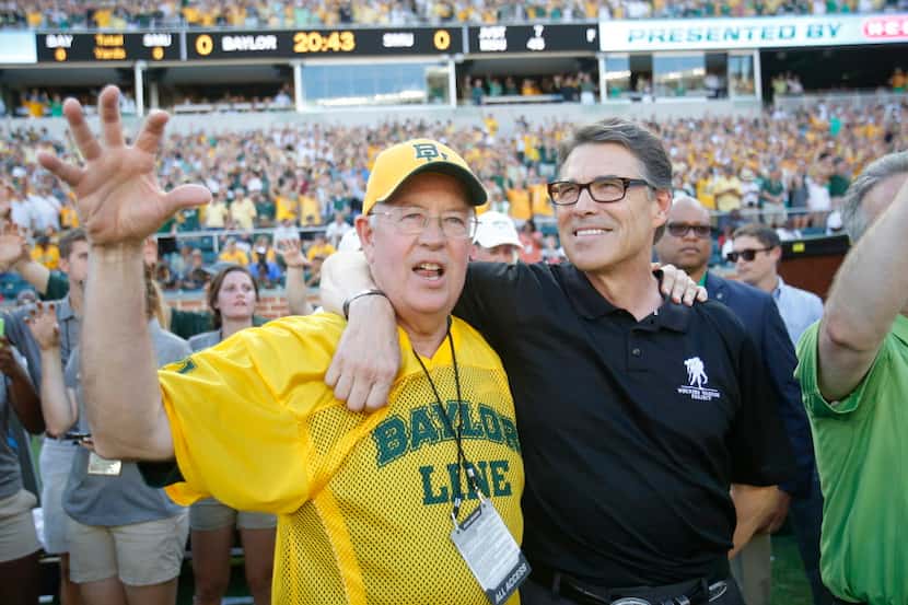 Baylor Bears president Ken Starr and Texas Governor Rick Perry prior to the start of the...