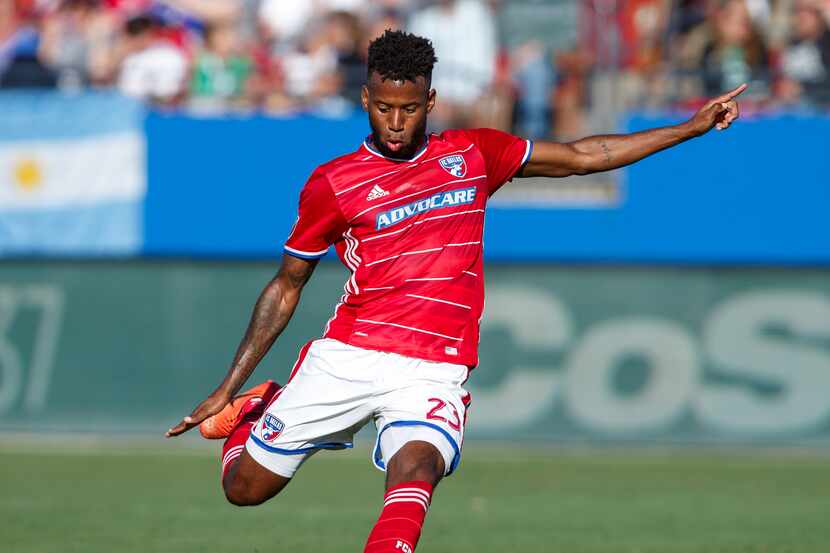Kellyn Acosta goes for the shot against LA Galaxy at Toyota Stadium on October 22, 2017.  FC...