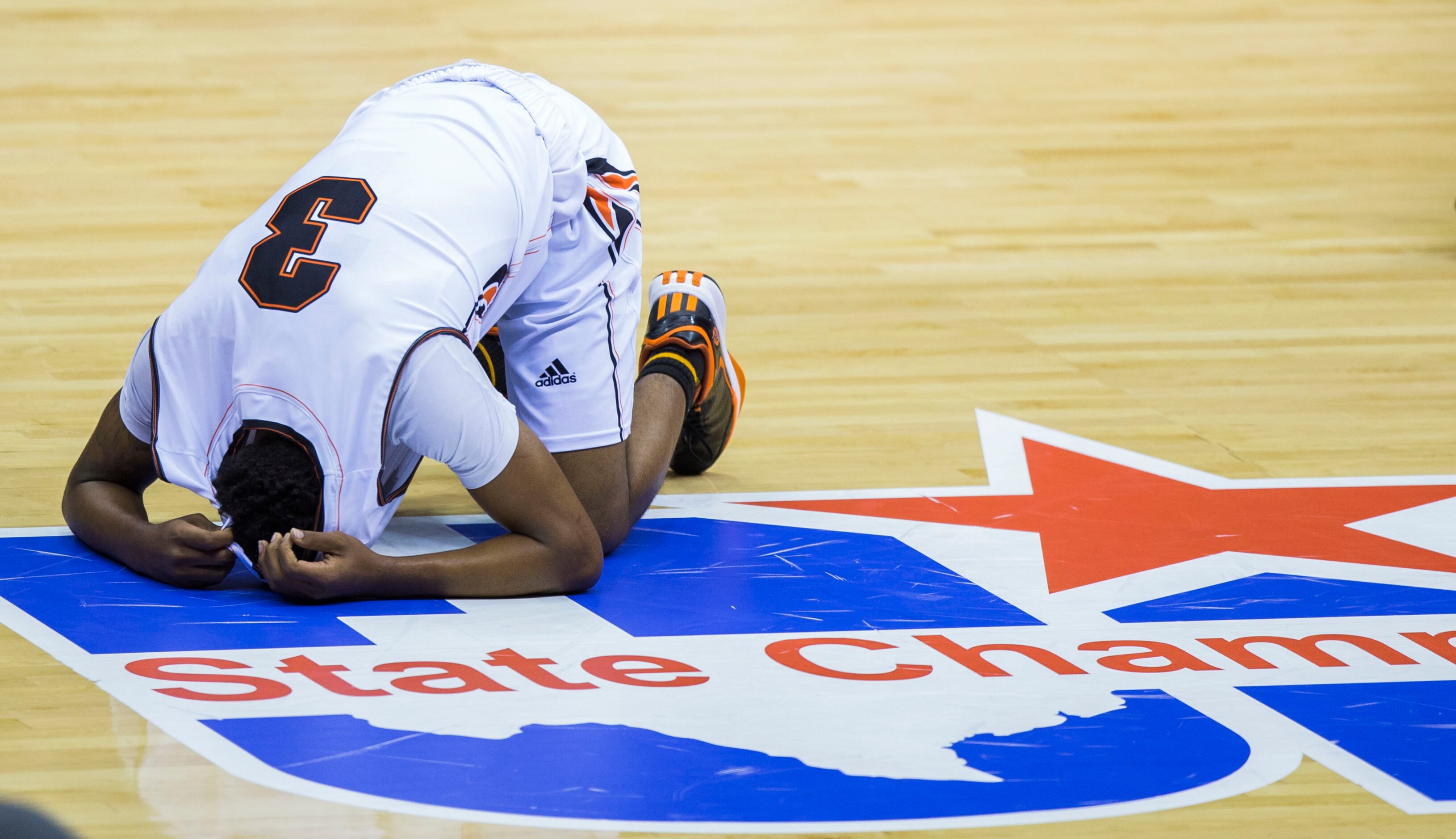 Lancaster guard Deon Barrett (3) reacts to a minor injury during their UIL Class 5A state...