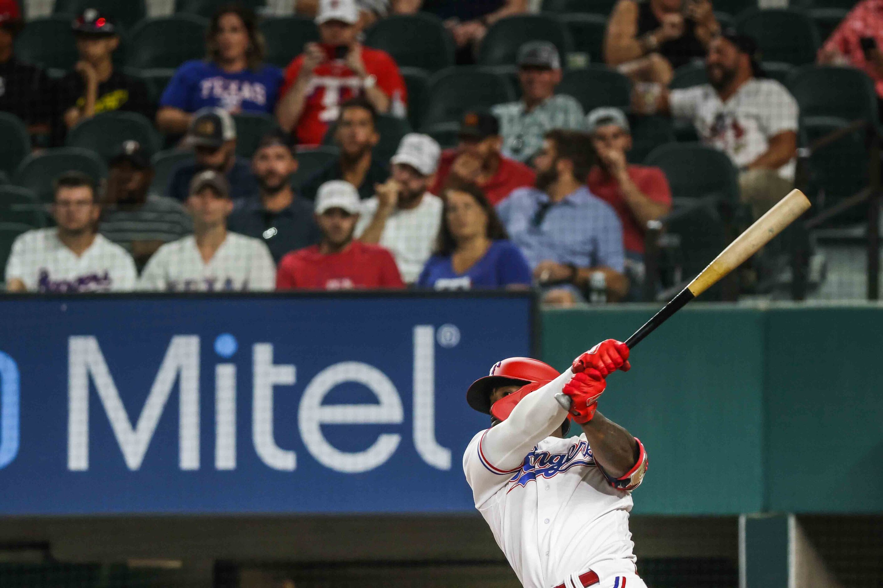 Adolis Garcia (53) bats during Arizona Diamondbacks at Texas Rangers game at the Globe Life...