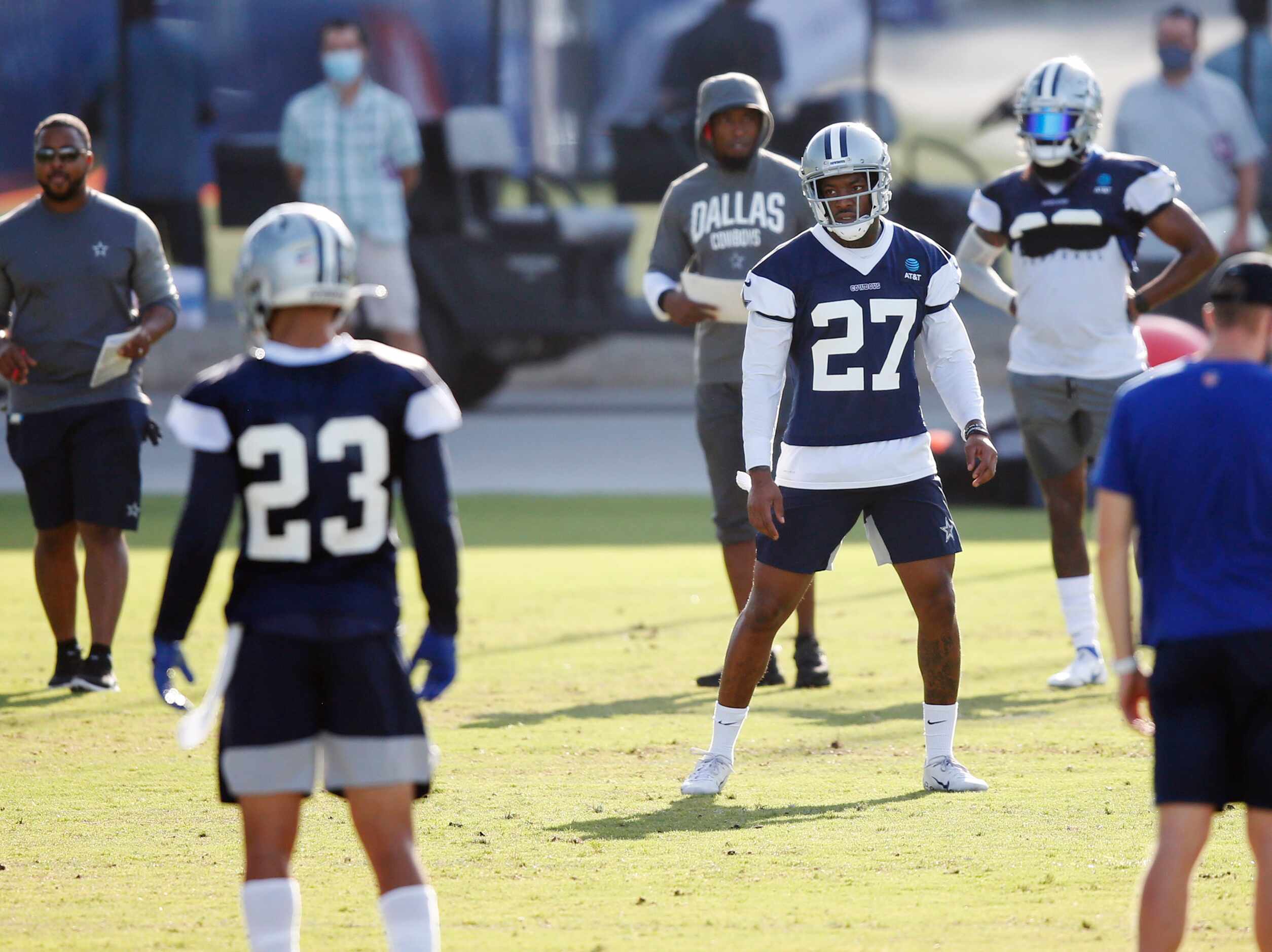 Dallas Cowboys safety Ha Ha Clinton-Dix (27) lines up before a drill during the first day of...