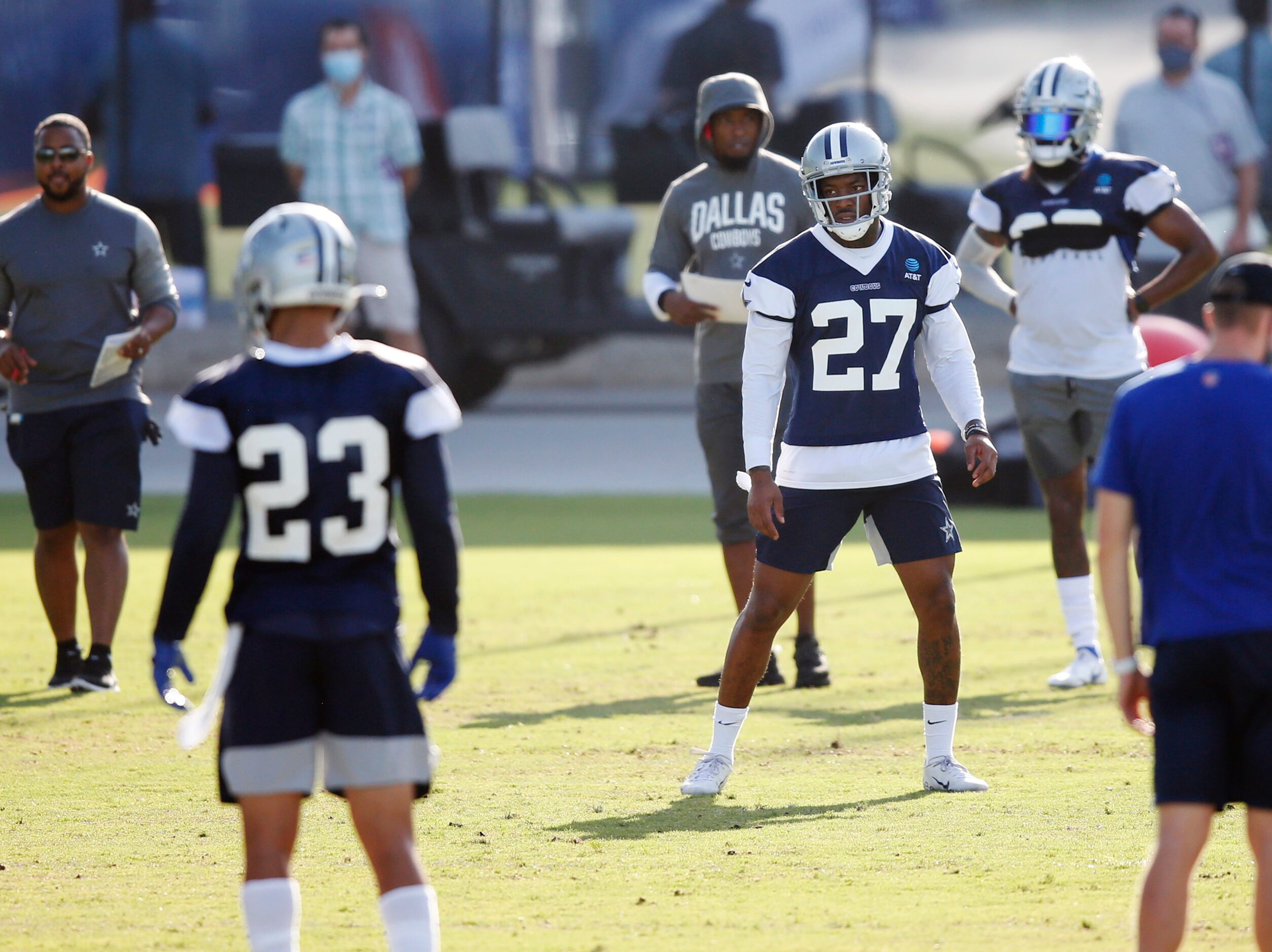 Dallas Cowboys safety Ha Ha Clinton-Dix (27) lines up before a drill during the first day of...