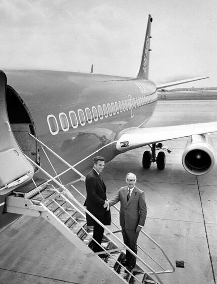 Rollin W. King (left) of San Antonio, executive vice-president of Southwest Airlines, flew...