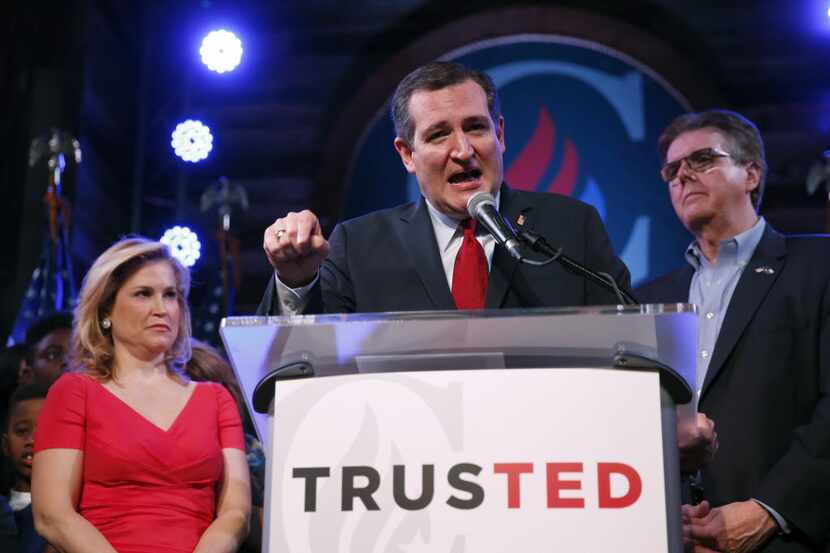 Republican presidential candidate, Sen. Ted Cruz (R-TX), with wife Heidi and Texas Attorney...