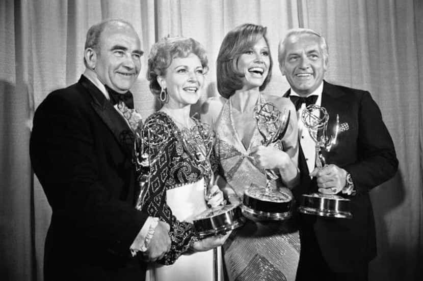 
In this May 18, 1976 file photo, cast members of the Mary Tyler Moore Show, pose with their...