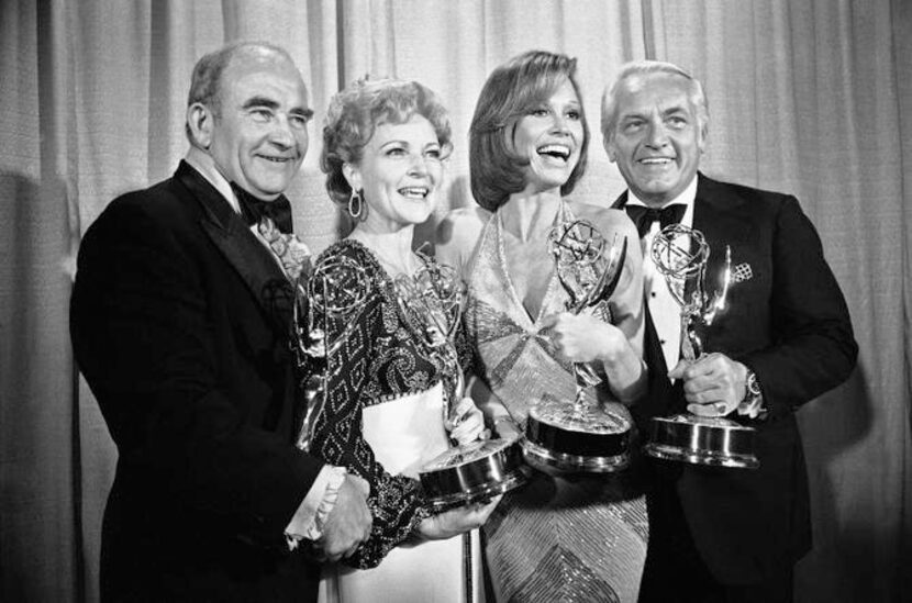 
In this May 18, 1976 file photo, cast members of the Mary Tyler Moore Show, pose with their...