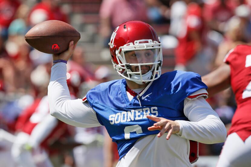Oklahoma quarterback Baker Mayfield during the annual Oklahoma NCAA college spring football...