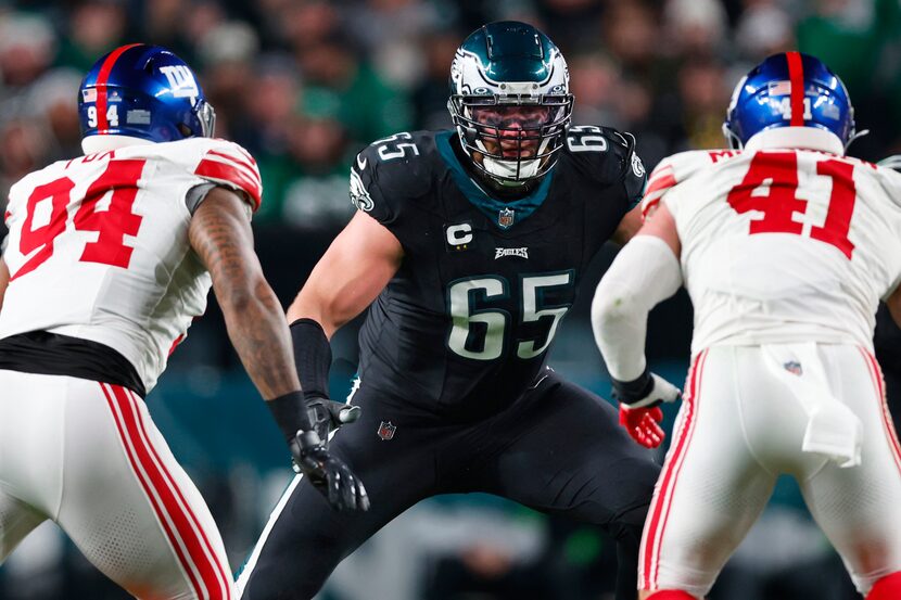 FILE -  Philadelphia Eagles offensive tackle Lane Johnson (65) in action against New York...