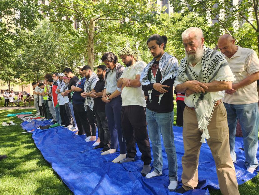 The Palestinian Youth Movement and other organizations held a rally at Civic Garden in...