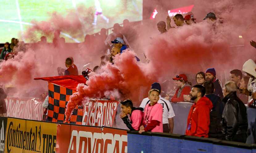 North Texas SC supporters set off flares, Forward Madison vs North Texas SC USL-1 playoff...