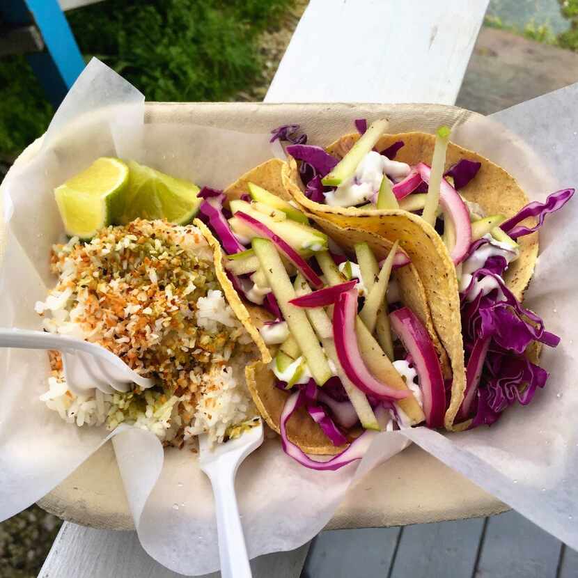 Aloha Taco makes a fine pulled pork taco with apples and onions. You ll find the food truck...