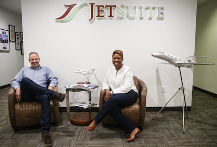 JetSuite CEO Alex Wilcox (left) and President Stephanie Chung pose for a photograph together...