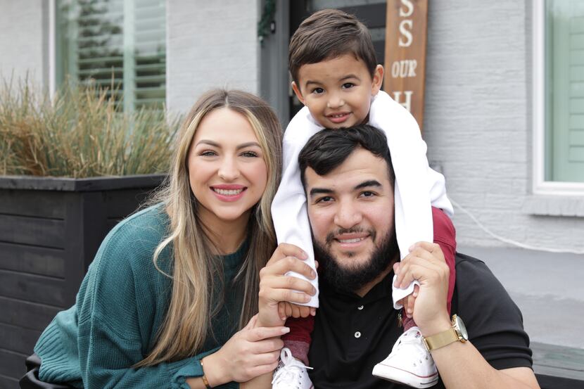 Texas Rangers catcher Jose Trevino, pictured with Markie Mandel and their son, Josiah...