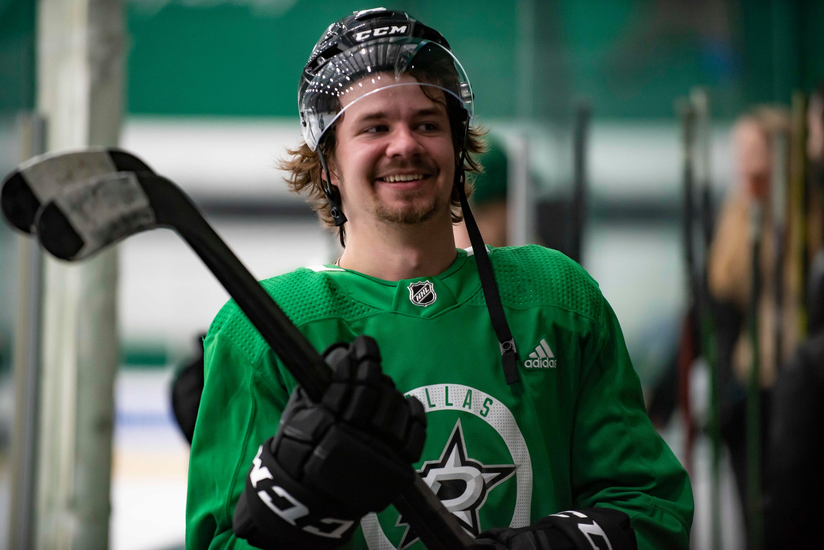 Forward Logan Morrison (73) smiles while walking to the locker room following the 2022...