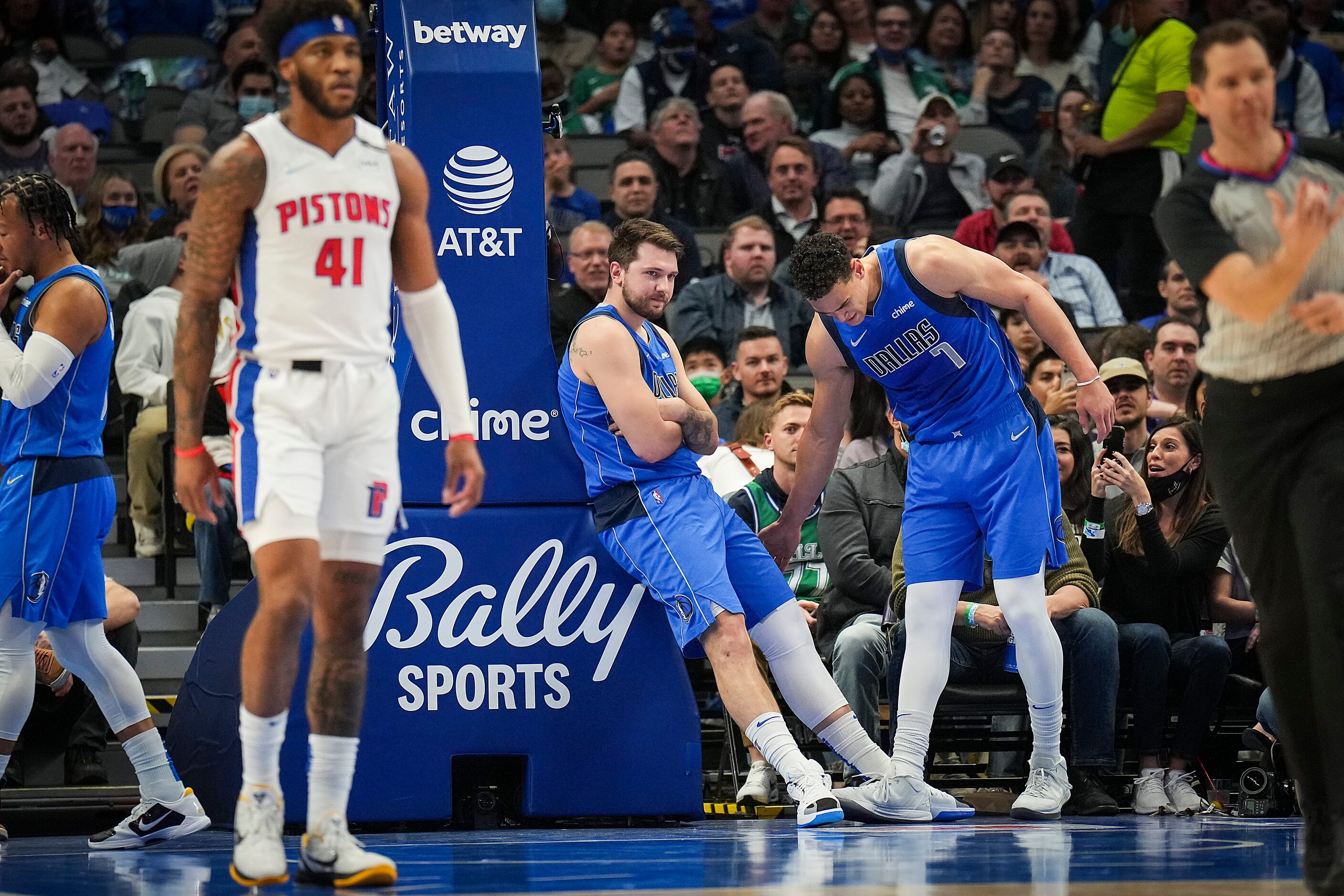 Dallas Mavericks guard Luka Doncic (77) reacts after being called for a technical foul...