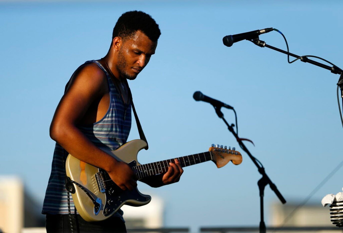 Aaron Stephens performs onstage during the Reunion Lawn Party at the base of Reunion Tower...