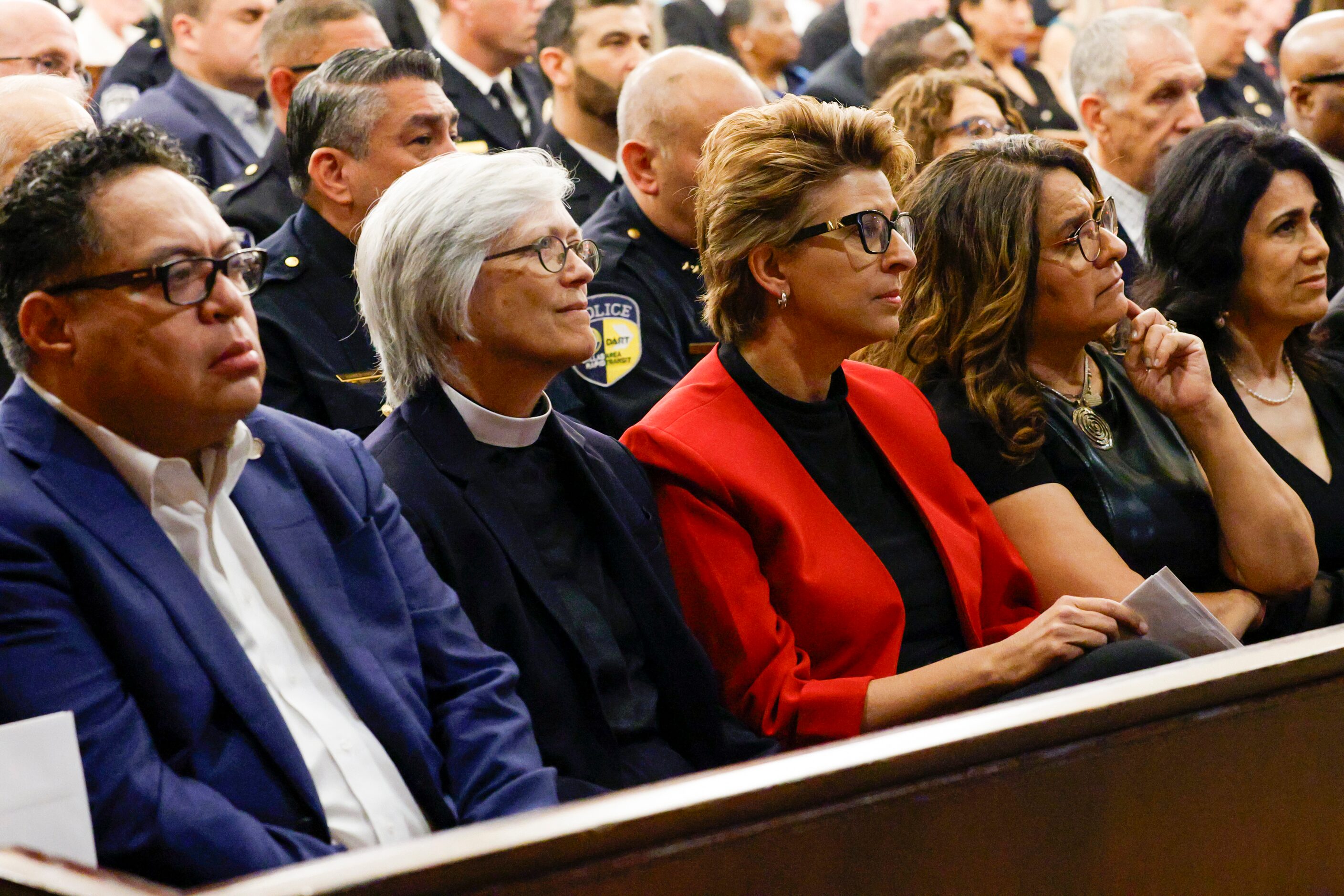 From left, Dallas City Council member Omar Narvaez, Rev. Paula Jefferson, WFAA-TV reporters...