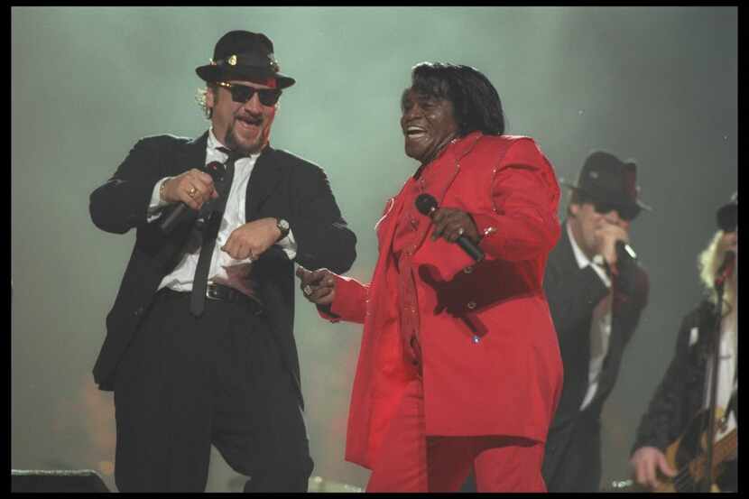Jan. 26, 1997:   John Belushi (left) and James Brown perform in the half time show during...