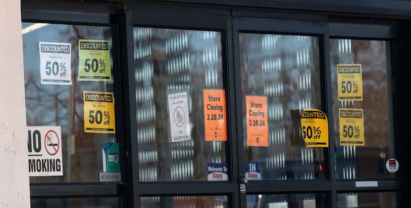 The signs that read, "Store Closing 2.28.24,” are posted at the entrance of Save A Lot...