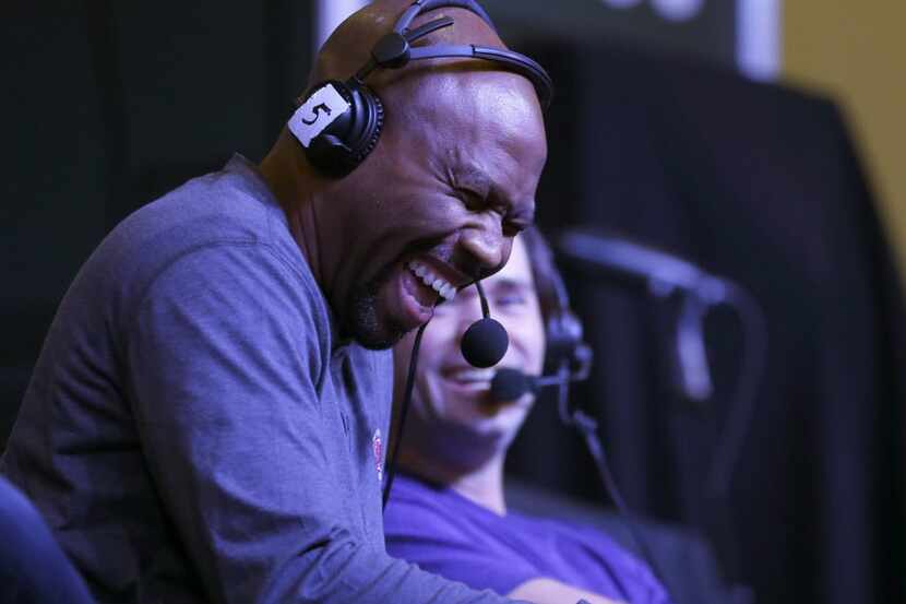Donovan Lewis laughs while on air at The Ticket Sportradio's Ticketstock 2016 at the Irving...