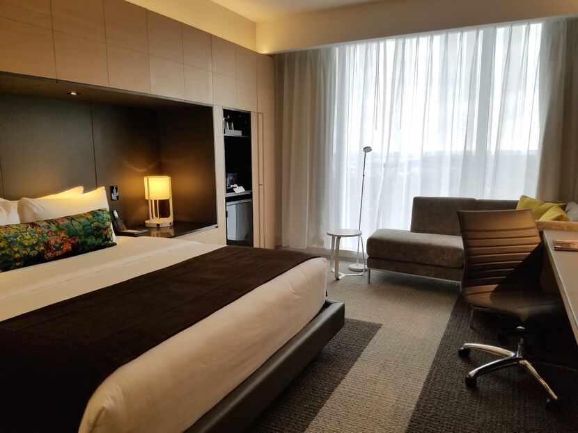 A standard king room in the MGM National Harbor includes a desk, safe, lots of charging...