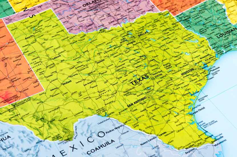 Un mapa político de Texas.